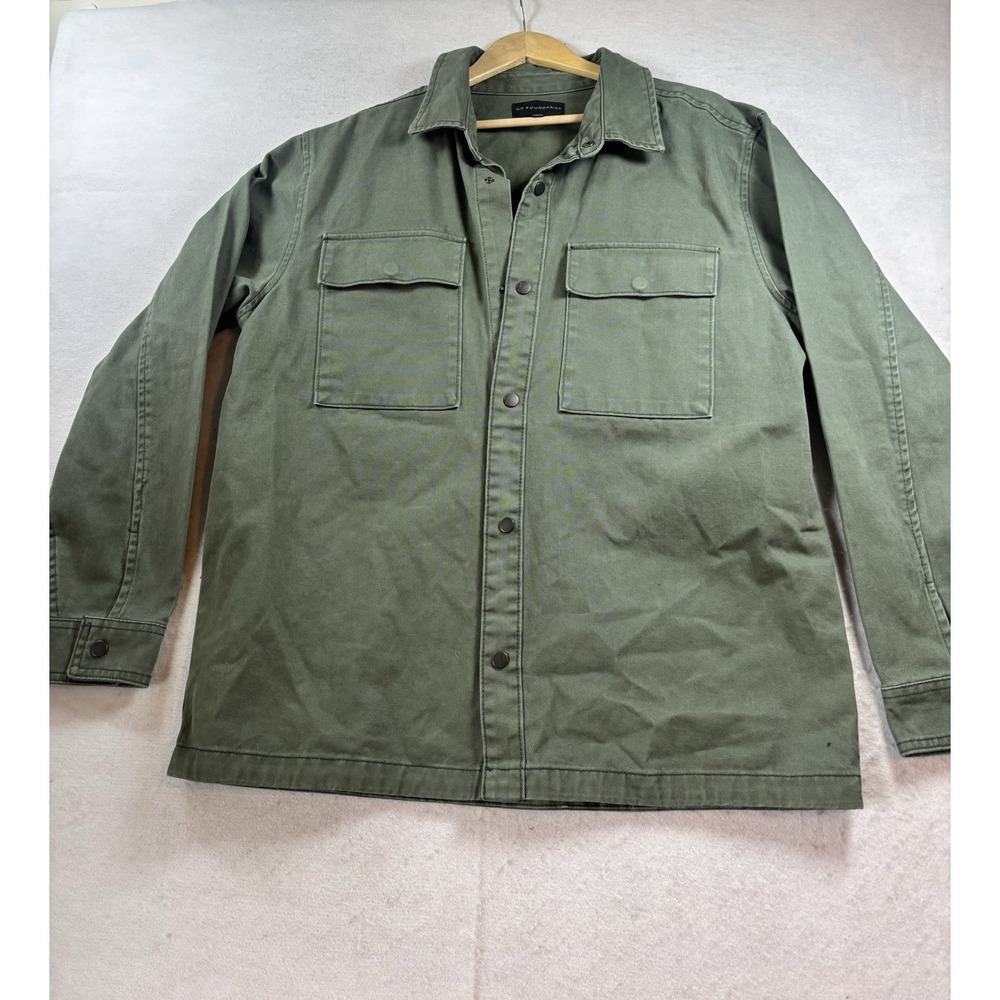 No Boundaries Men's Large Green Utility Jacket W/Snap Buttons &‎ 2 Chest Pockets
